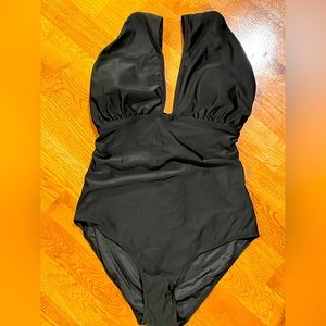 NWT One Piece Deep Plunge Black Swimsuit Size Medium
